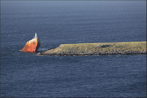 Wreck of the merchant ship Nordland shipwrecked on the coast of island of Prasonisi in front of the village of Dhiakofti