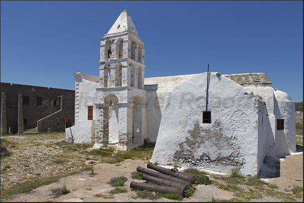 Ancient venetian castle of Hora. The restored church