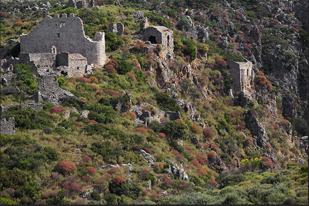 The ruins of the ancient castle of Paleochora near the village of Potamos (center of the island)