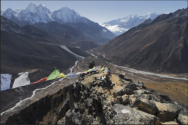 The valley to Tengboche view from the top of Mount Nagarjun Peak (5083 m)