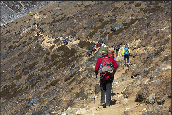 On the path towards the village of Lobuche On the path towards the village of Lobuche