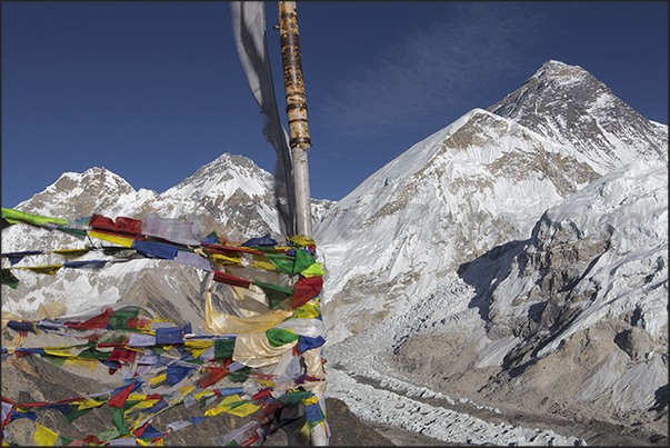 On top of Mount Kala Patthar (5550 m) to see Mount Everest 8848 m on the right). The highest mountain in the world On top of Mount Kala Patthar (5550 m) to see Mount Everest 8848 m on the right). The highest mountain in the world