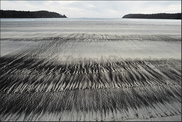 Along the west coast, in front of the Pacific Ocean, the tides creates shadows play on the beaches remained dry