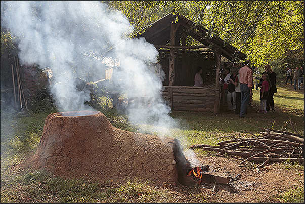 Villarbasse. Experimentation field. The oven turn on for drying clay pots