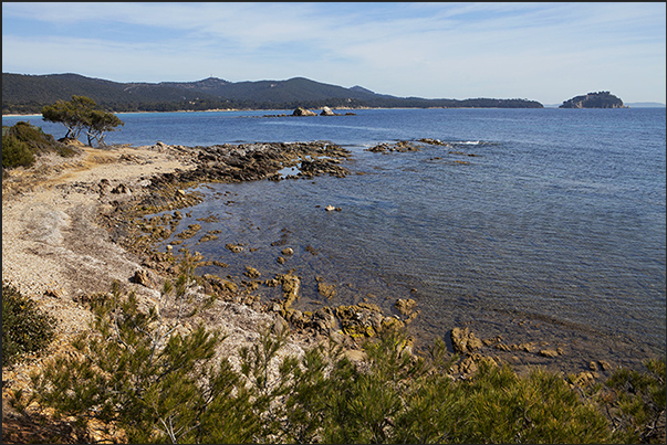 Brégançon Bay, where there is the Brégançon Fort, the summer residence of the President of French Republic Brégançon Bay, where there is the Brégançon Fort, the summer residence of the President of French Republic