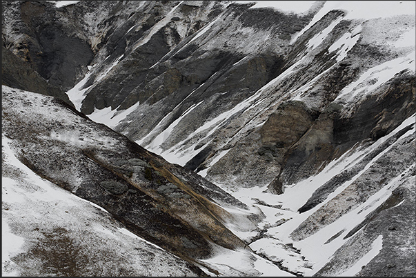 Drawings of rocks and snow on the mountain of Pic du Midi de Bigorre (2877 m)