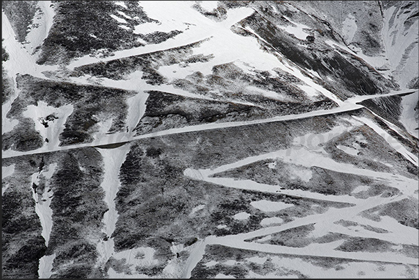 Drawings of rocks and snow on the mountain of Pic du Midi de Bigorre (2877 m)