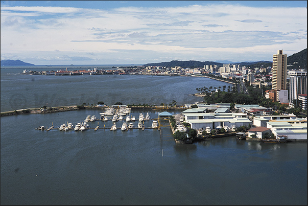 The Marina of Panama City and, on the horizon, the Old Town