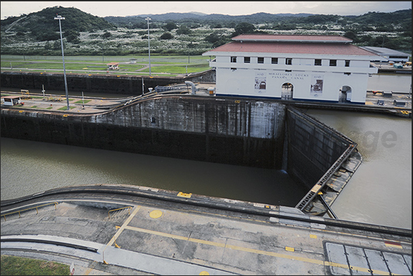 Panama Canal. Engines Train that help the ships overcome canal locks