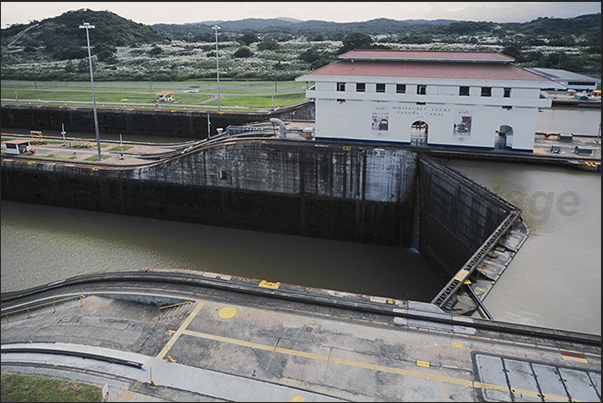 Panama Canal. Engines Train that help the ships overcome canal locks Panama Canal. Engines Train that help the ships overcome canal locks