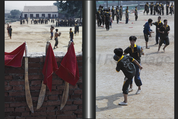 Shaoling. Martial Arts Schools. The kids learn kung fu in the school squares Shaoling. Martial Arts Schools. The kids learn kung fu in the school squares