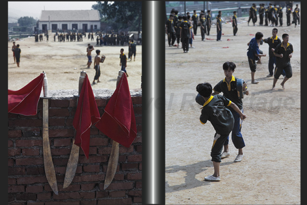 Shaoling. Martial Arts Schools. The kids learn kung fu in the school squares