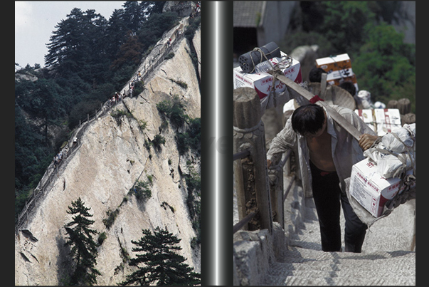 Huashan Mountains (near Xian). The long and steep stairways that leading on the top of the five peaks of Mount Hua Huashan Mountains (near Xian). The long and steep stairways that leading on the top of the five peaks of Mount Hua