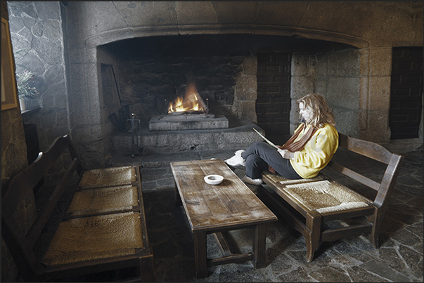 Village of Sainte Lucie, headquarters of Gevaudan wolf park. Inside one of the houses in the village used as a refuge