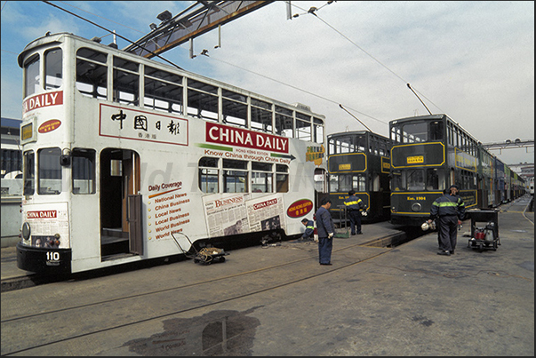 Deposit of Ding-dings, the historic two-story trams that run through the town Deposit of Ding-dings, the historic two-story trams that run through the town