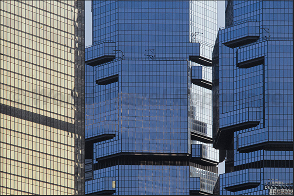 The futuristic architecture of the city, seen from the tram windows