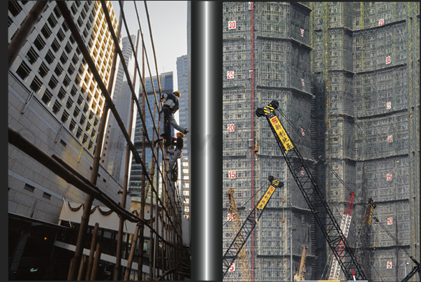 Thanks to the slow movement of the trams, you can see glimpses of daily life such as bamboo scaffolding