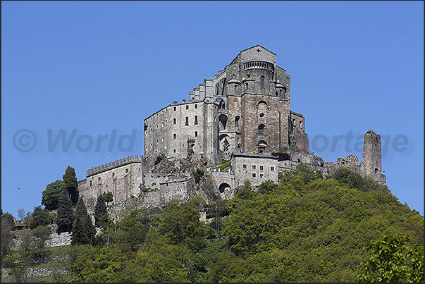 Abbey of San Michele: the gues-quarters on the base, the monastery in the center and the church on the top