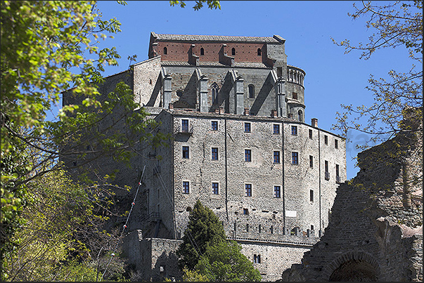 Abbey of San Michele was built between 983 and 987 on Mount Pirchiriano (40 km far from Turin) Abbey of San Michele was built between 983 and 987 on Mount Pirchiriano (40 km far from Turin)