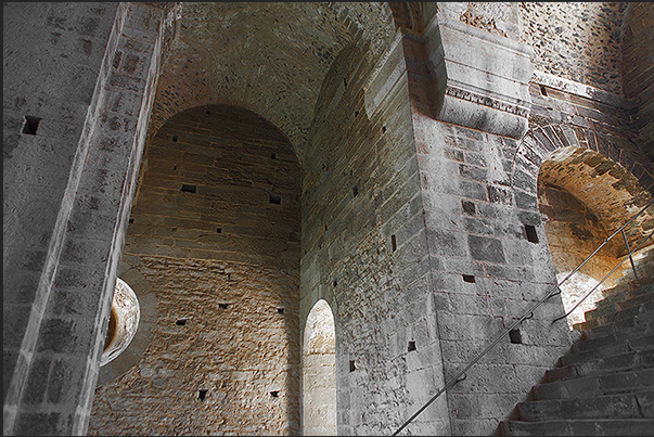 The large internal staircase that leads from the entrance to the church