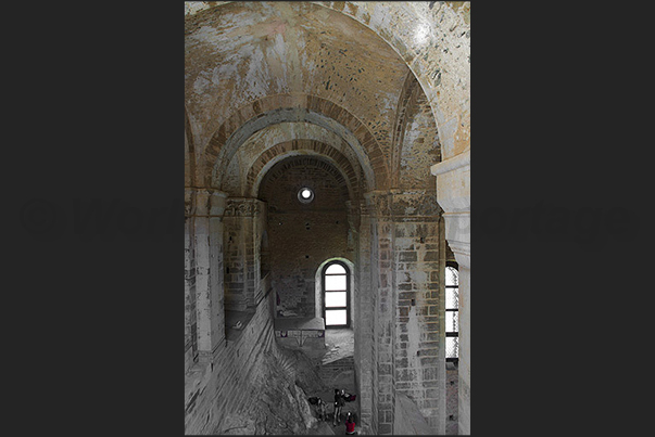 The large internal staircase that leads from the entrance to the church