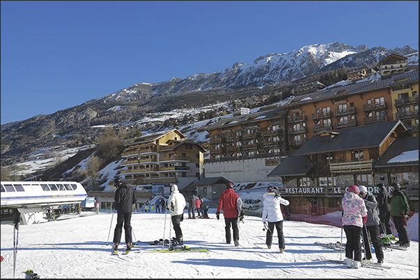 Village of Sainte Marie (1650 m). Departure of the chairlift that goes up to Mount Mayt (2580 m)