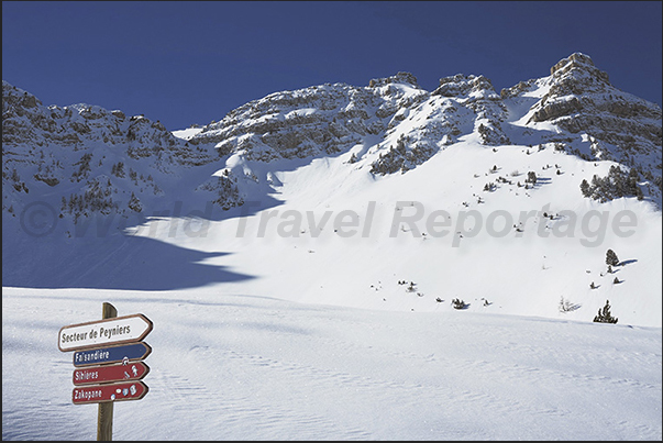 The rocky chain of Mount Crevoux, site of free ride descents The rocky chain of Mount Crevoux, site of free ride descents