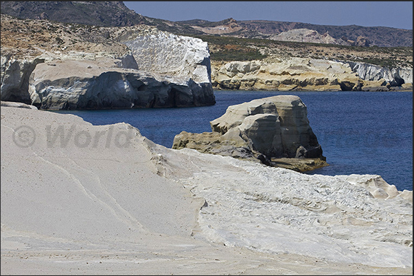 The jagged north coast of Milos in front of the Sarakinikos beaches The jagged north coast of Milos in front of the Sarakinikos beaches