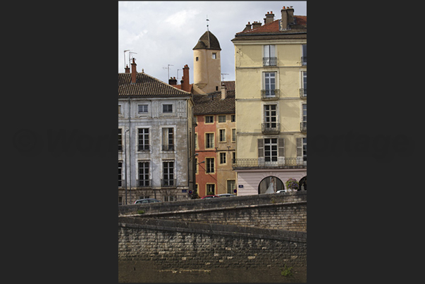 Chalon sur Saône. Glimpses of the medieval village seen sailing along the river