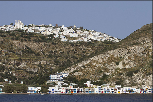 From above the town of Tripiti dominates the fishing village of Klima