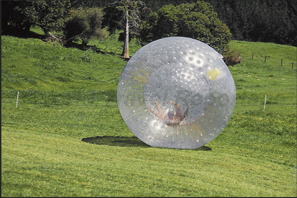 Zorbing. Descent of the hill. Inside the sphere, to increase the fun, there is water Zorbing. Descent of the hill. Inside the sphere, to increase the fun, there is water