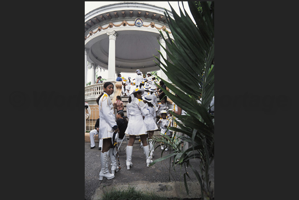 Granada. Majorettes after the parade in the city streets Granada. Majorettes after the parade in the city streets