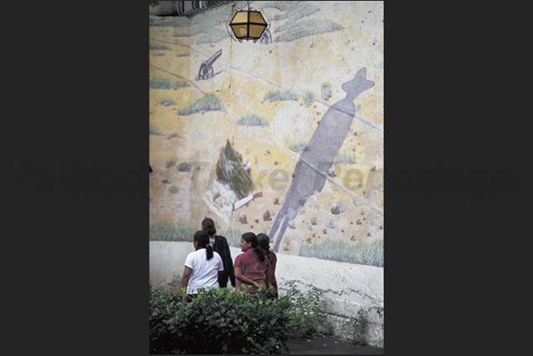 Leon where Somoza was murdered. Murals in memory of the Sandinista fight