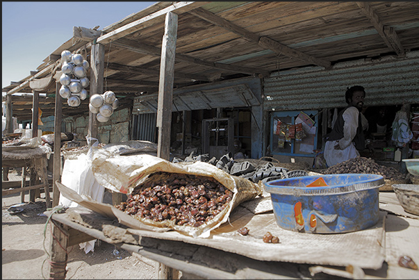 The New Suakin market outside the ancient walls of the coral city. Dates