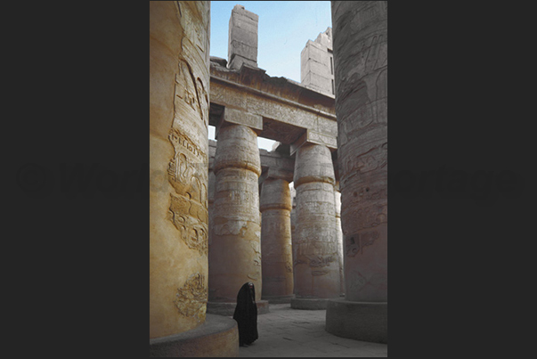 Temple of Karnak. The huge columns of the Great Hypostyle Hall of Sethy I and Ramses II Temple of Karnak. The huge columns of the Great Hypostyle Hall of Sethy I and Ramses II