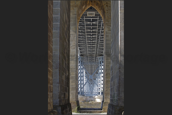 Eiffel bridge. Built in steel in the late 19th century on the river Dordogne near the town of Cubzac-les-Ponts Eiffel bridge. Built in steel in the late 19th century on the river Dordogne near the town of Cubzac-les-Ponts