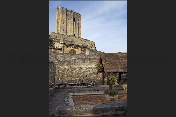 Village of Saint Emilion. The massive and impressive medieval tower of the King