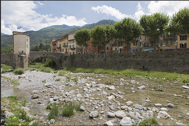 Sospel. The medieval bridge on the river Bevera