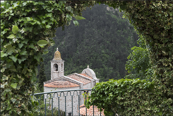 Castillon village. The church on the valley Castillon village. The church on the valley