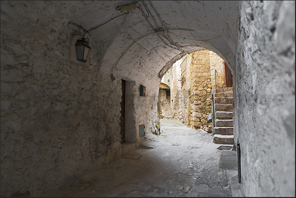The medieval village of Gorbio. The ancient alleys that cross the village The medieval village of Gorbio. The ancient alleys that cross the village
