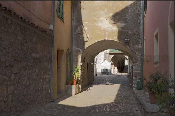 Gorbio. Garibaldi street, the main street of the village Gorbio. Garibaldi street, the main street of the village