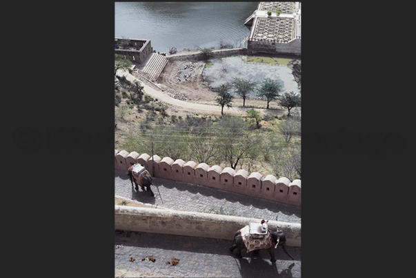 The ancient city of Agra on the banks of the Yamuna river. Ascent to the temple