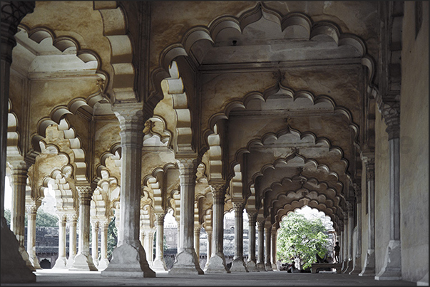 Agra Red Fort. The Diwan-i-Aam, the large arcade of the public audience hall Agra Red Fort. The Diwan-i-Aam, the large arcade of the public audience hall