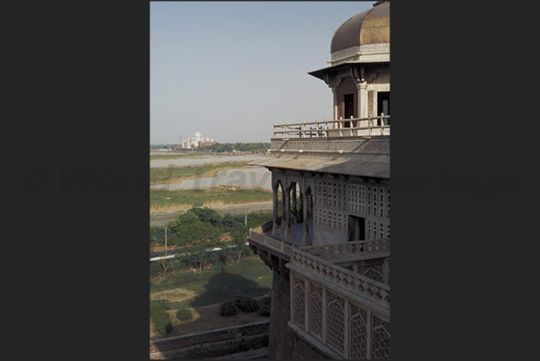 Agra. The Taj Mahal seen from the walls of the Agra Fort Agra. The Taj Mahal seen from the walls of the Agra Fort