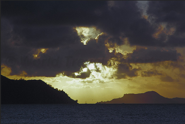 Sunset behind Praslin Island and Curieuse Island Sunset behind Praslin Island and Curieuse Island