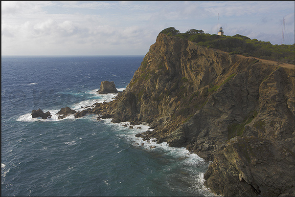 Lighthouse on the cliffs of Rocher de la Croix, south coast Lighthouse on the cliffs of Rocher de la Croix, south coast