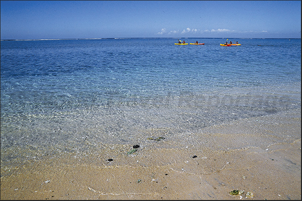 The lagoon protected by the coral reef near the village of La Saline les Bains