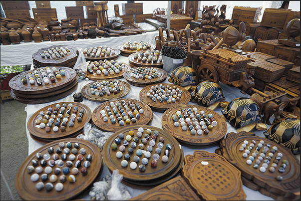 Saint Paul market, north-western coast. Stalls of crafts and games Saint Paul market, north-western coast. Stalls of crafts and games