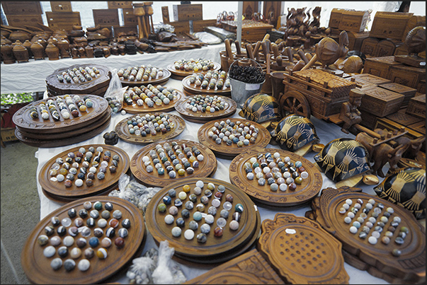 Saint Paul market, north-western coast. Stalls of crafts and games