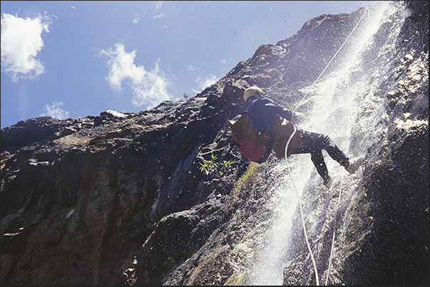 Canyoning in the Cirque de Cilaos park area, central area of the island